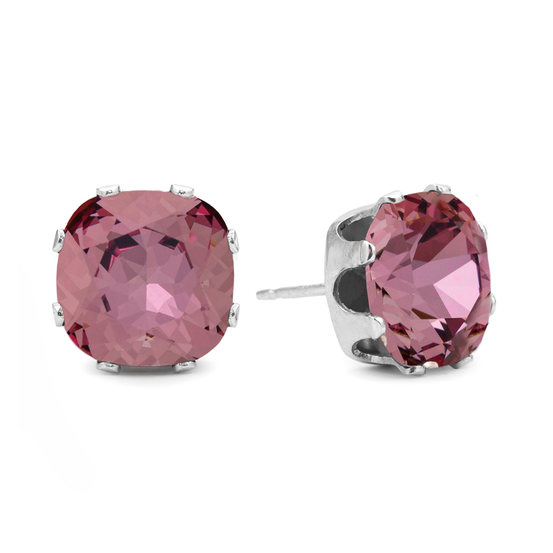 Antique Pink Cushion Sterling Silver Stud Earrings
