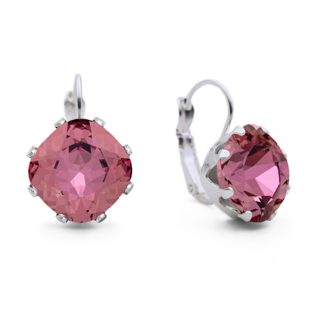 Antique Pink Leverback Crystal Dangle Earrings.