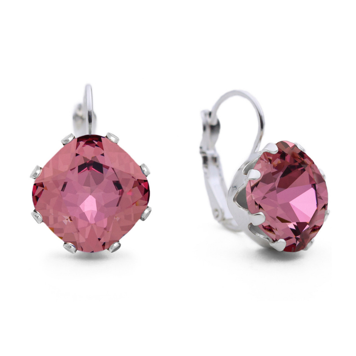 Antique Pink Leverback Crystal Dangle Earrings.