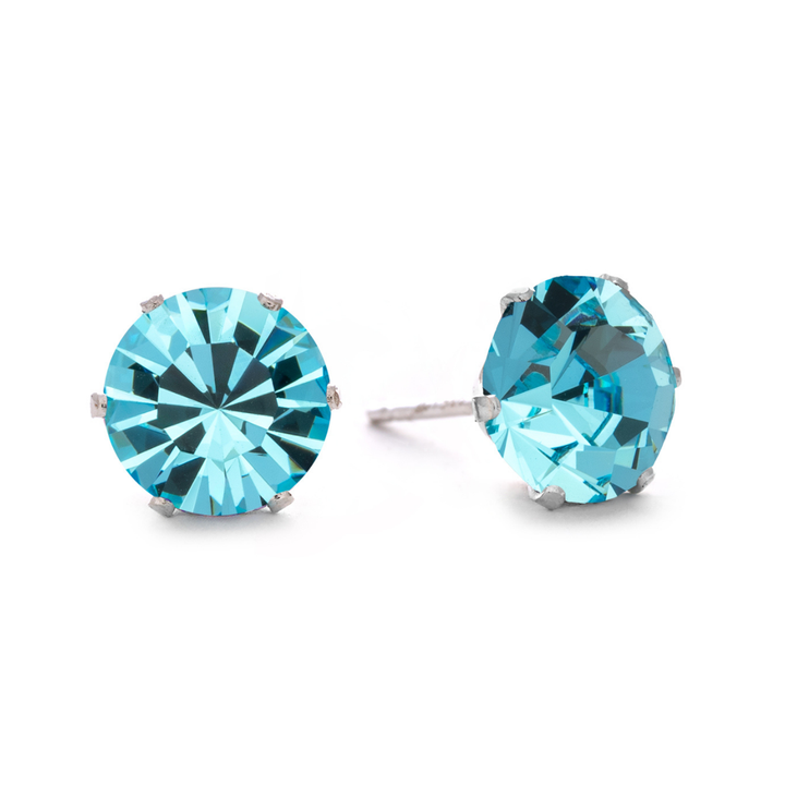 Aqua Bling Sterling Silver Stud Earrings