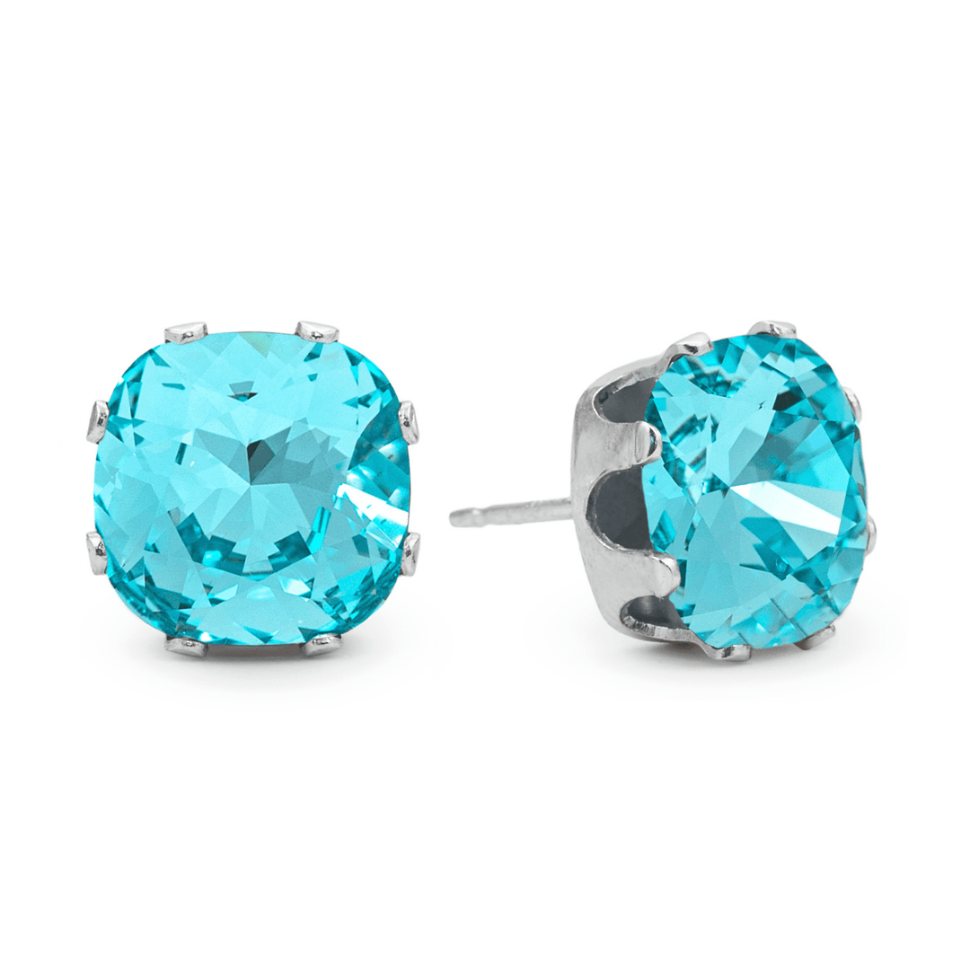 Aqua Bohem Cushion Sterling Silver Stud Earrings - JoJo Loves You