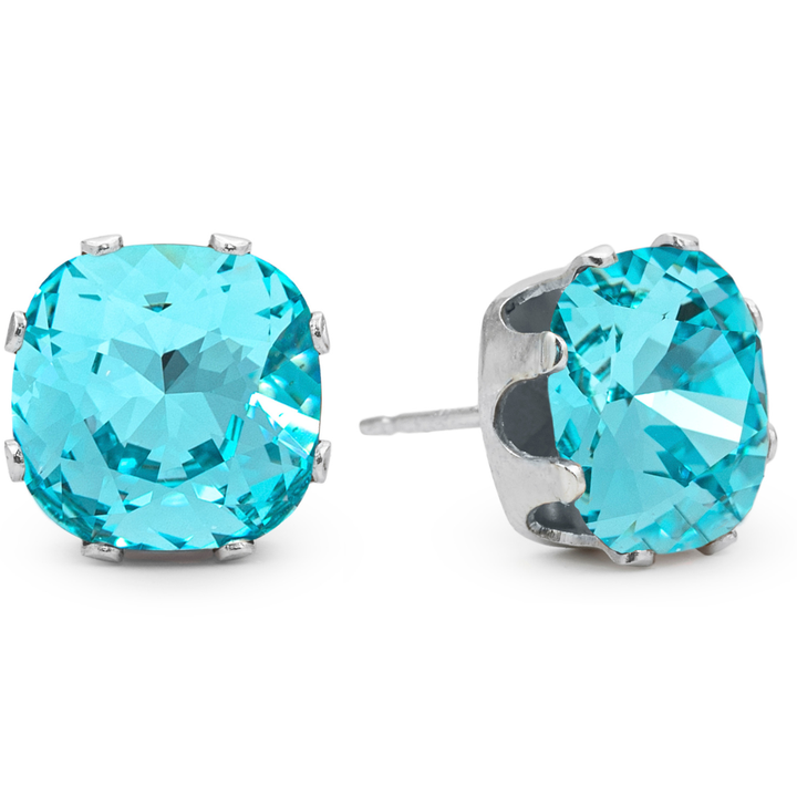 Aqua Bohem Mega Cushion Sterling Silver Stud Earrings