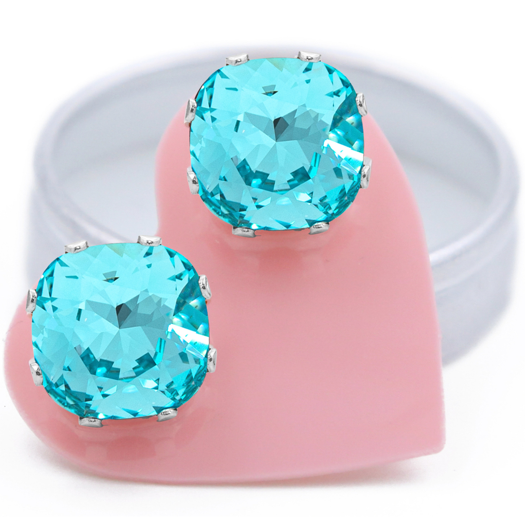 Aqua Bohem Mega Cushion Sterling Silver Stud Earrings