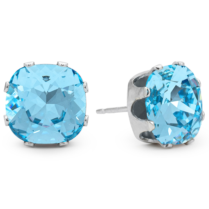 Aqua Mega Cushion Sterling Silver Stud Earrings