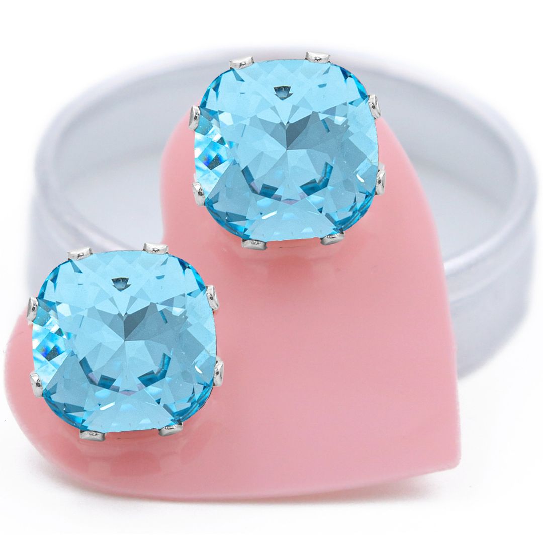Aqua Mega Cushion Sterling Silver Stud Earrings