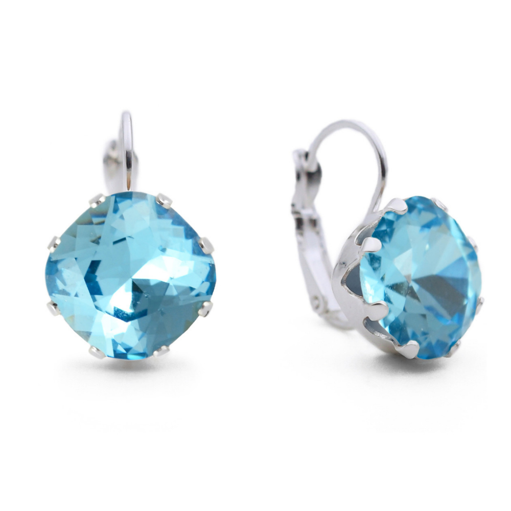 12mm Aqua crystal Leverback Earrings.
