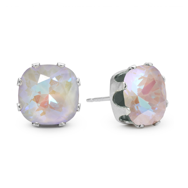 Arctic Grey Cushion Sterling Silver Stud Earrings