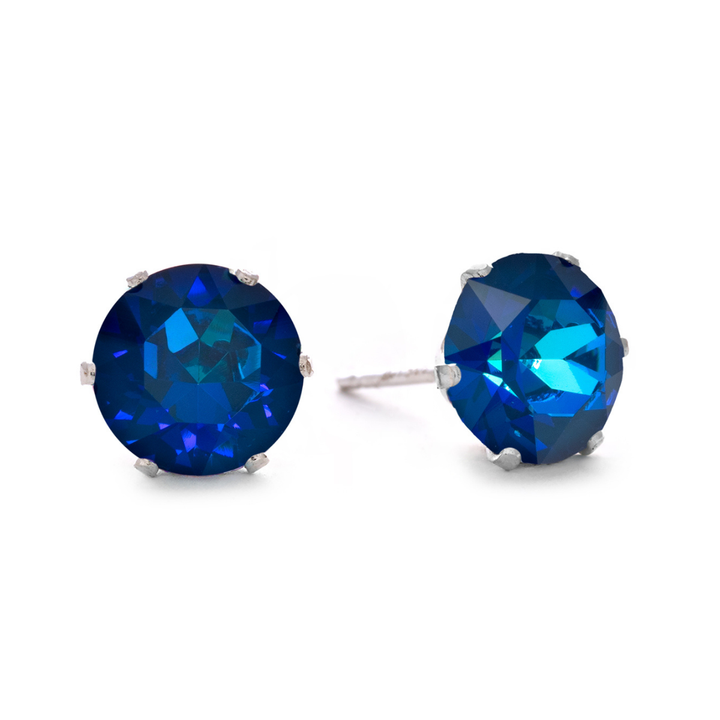 Bermuda Blue Bling Sterling Silver Stud Earrings