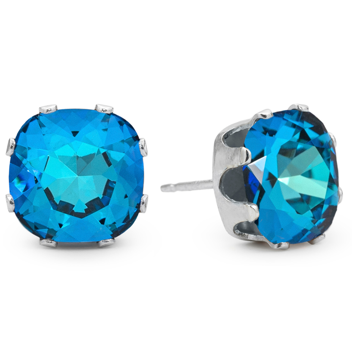 Bermuda Blue Mega Cushion Sterling Silver Stud Earrings
