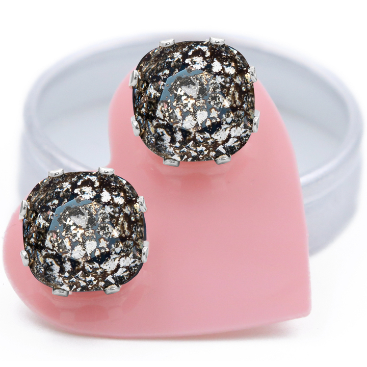 Black Patina Mega Cushion Sterling Silver Stud Earrings