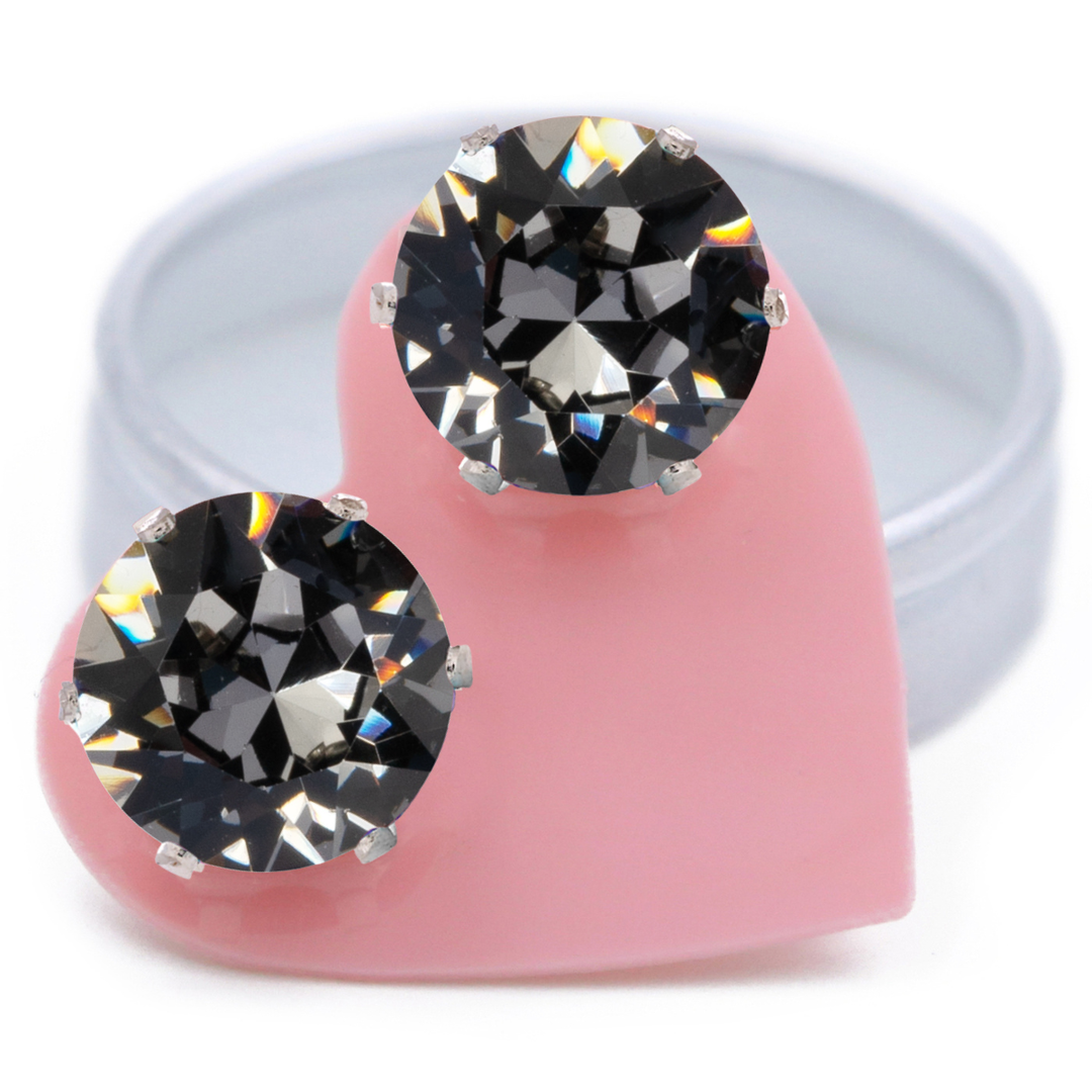 Black Sparkle Mega Bling Sterling Silver Stud Earrings