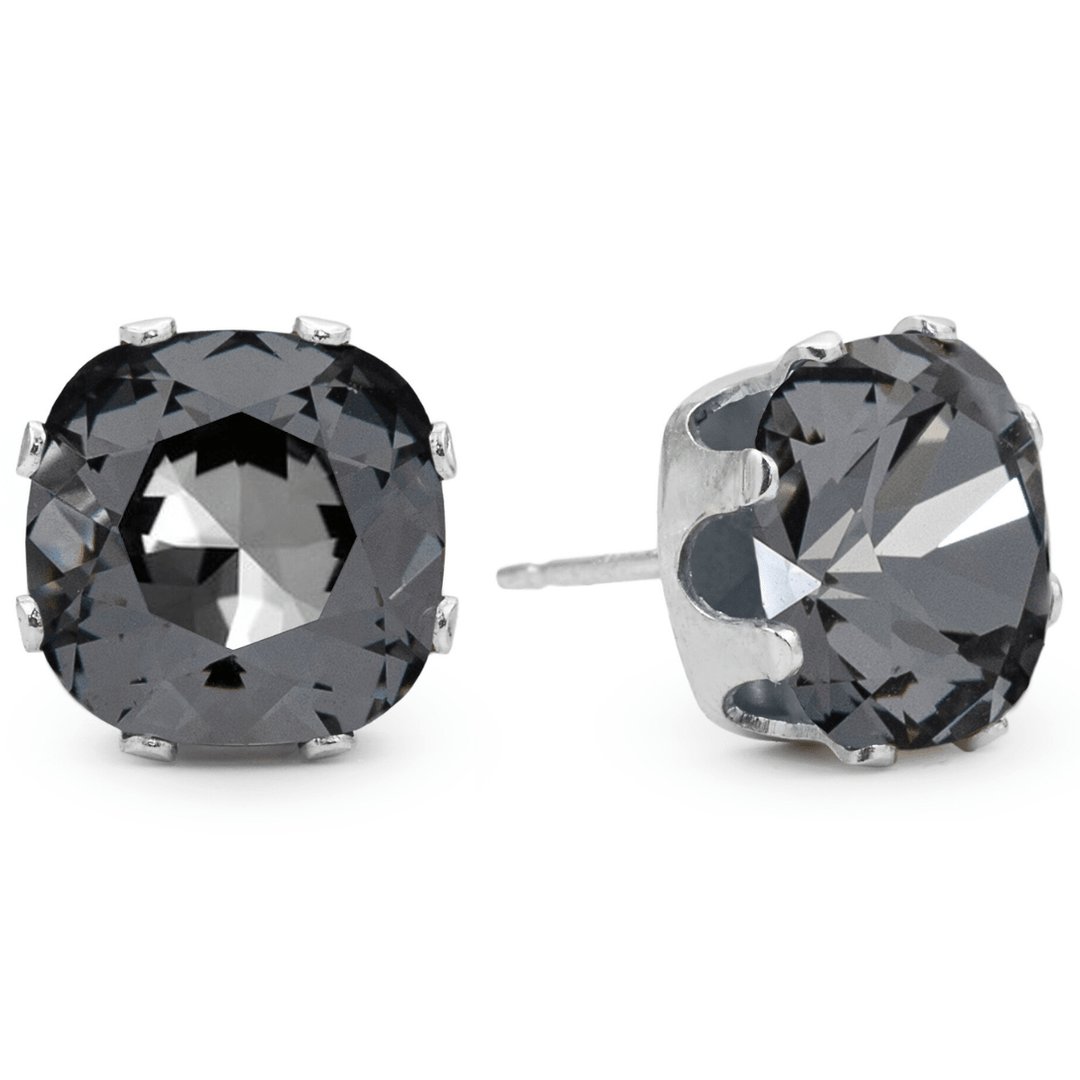 Black Sparkle Mega Cushion Sterling Silver Stud Earrings - JoJo Loves You