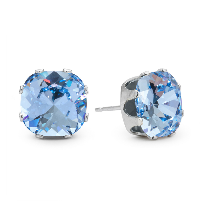 Blue Cushion Sterling Silver Stud Earrings