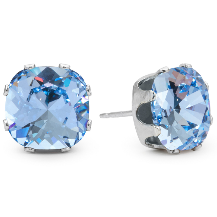 Blue Mega Cushion Sterling Silver Stud Earrings
