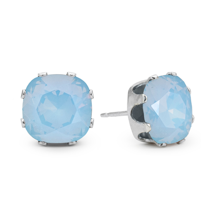 Blue Opal Cushion Sterling Silver Stud Earrings