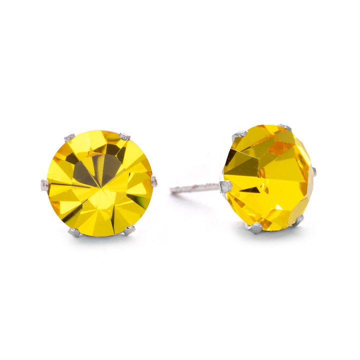 Bright Yellow Bling Sterling Silver Stud Earrings