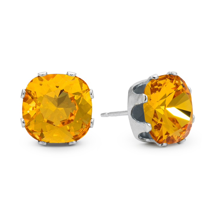 Bright Yellow Cushion Sterling Silver Stud Earrings
