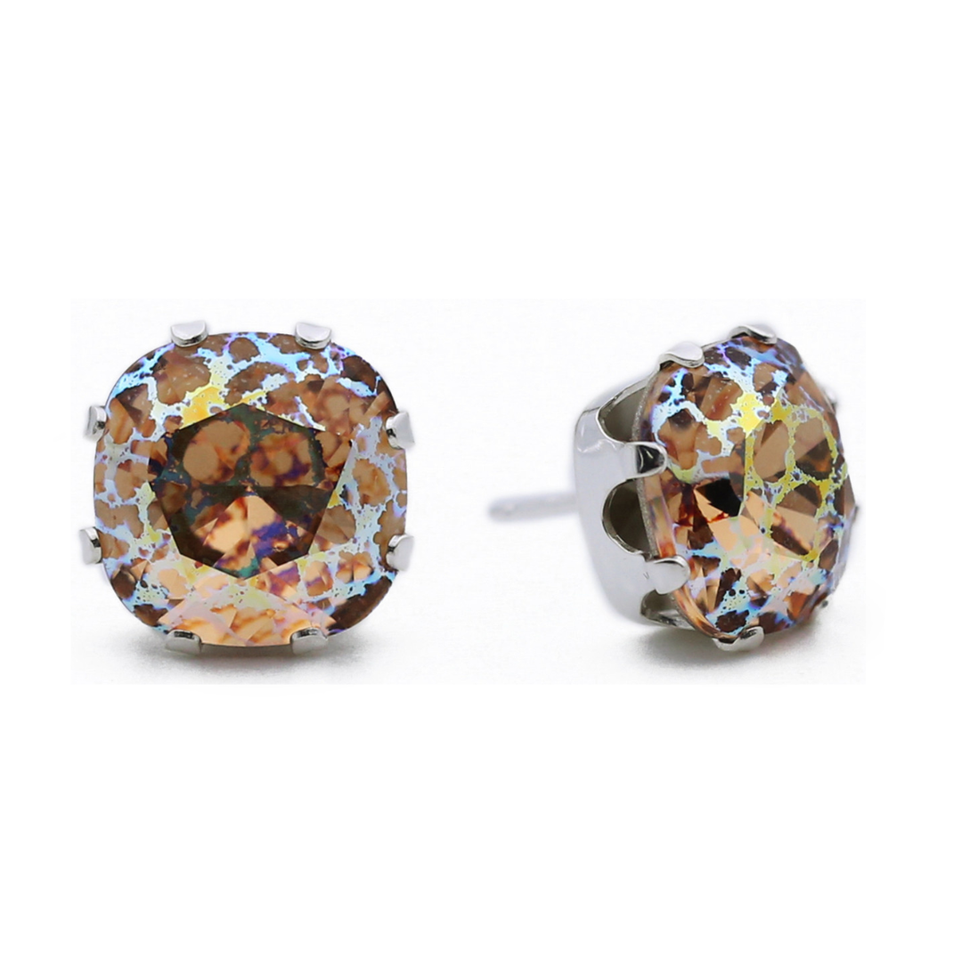 Caramel Patina Cushion Sterling Silver Stud Earrings