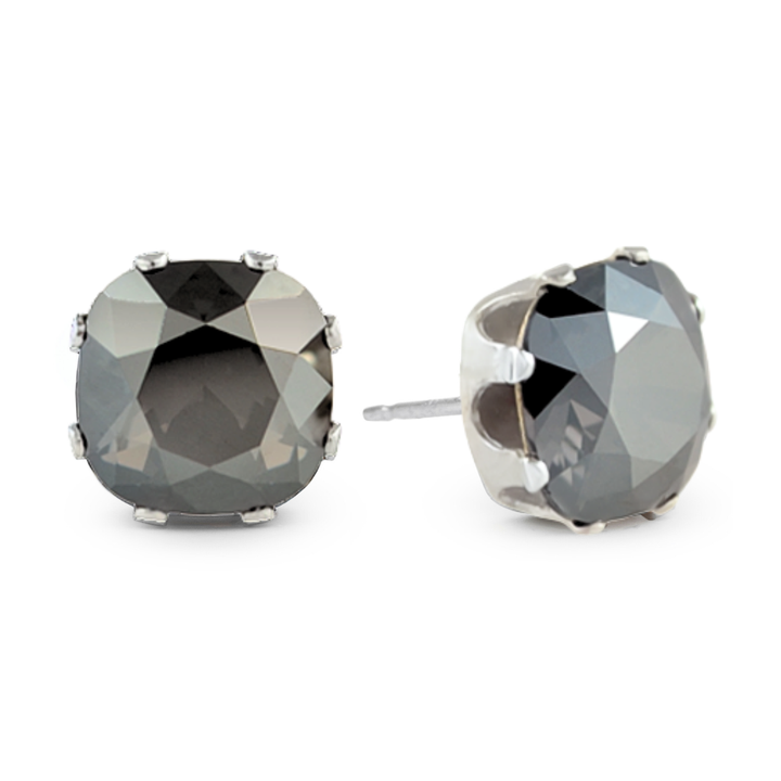 Caviar Cushion Sterling Silver Stud Earrings