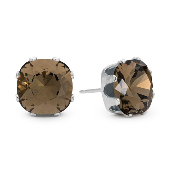 Chocolate Cushion Sterling Silver Stud Earrings