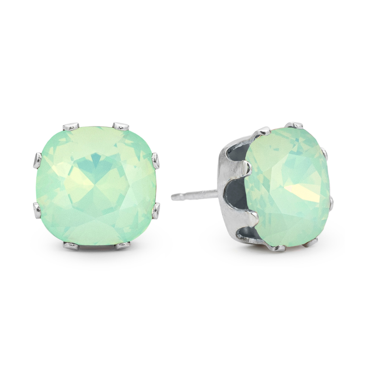 Chrysolite Opal Cushion Sterling Silver Stud Earrings