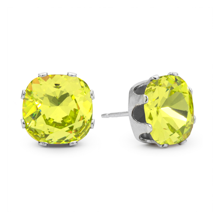 Citron Cushion Sterling Silver Stud Earrings