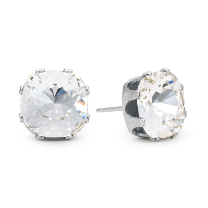 Clear Cushion Sterling Silver Stud Earrings