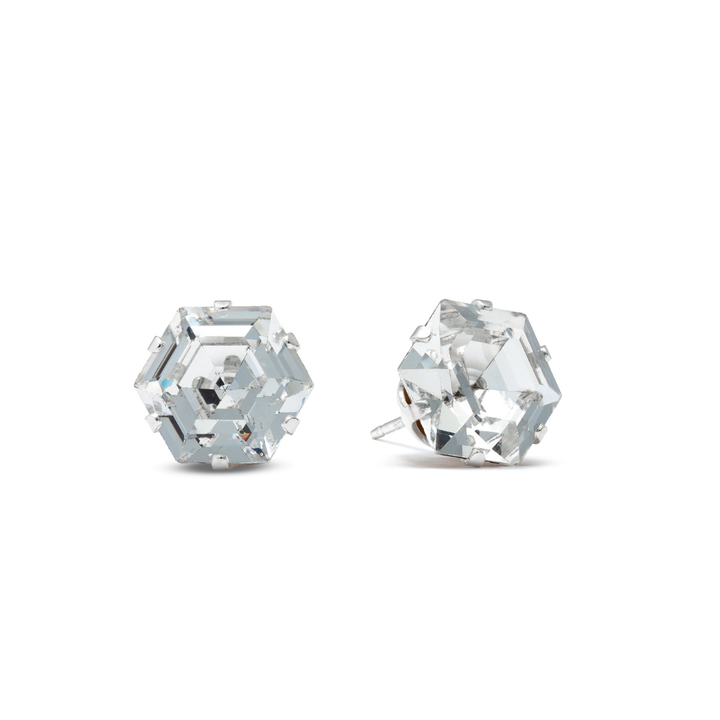 Clear Vintage Mini Hexagon Sterling Silver Stud Earrings