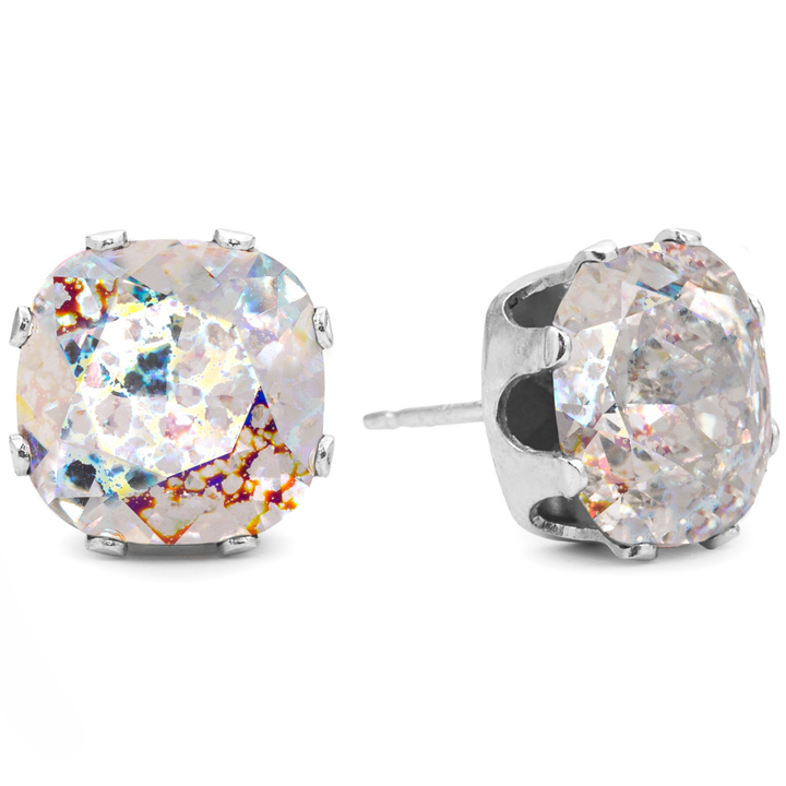 Clear Patina Mega Cushion Sterling Silver Stud Earrings