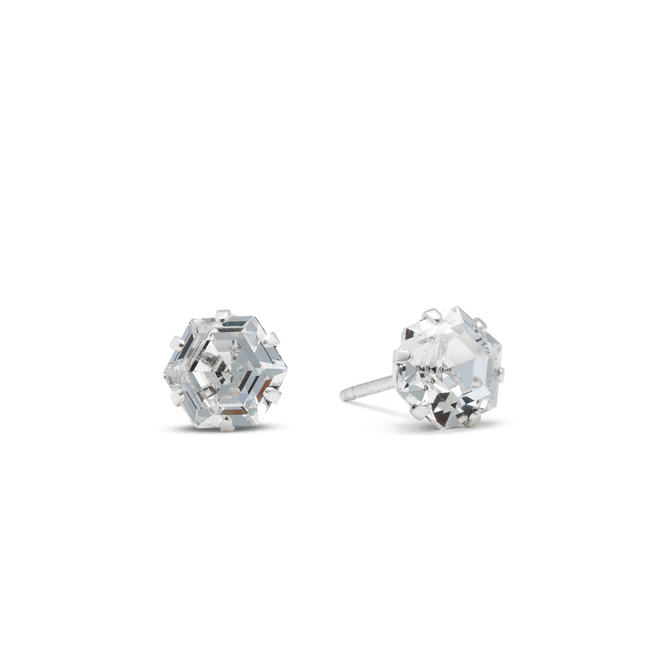 Clear Vintage Ultra Mini Hexagon Sterling Silver Stud Earrings