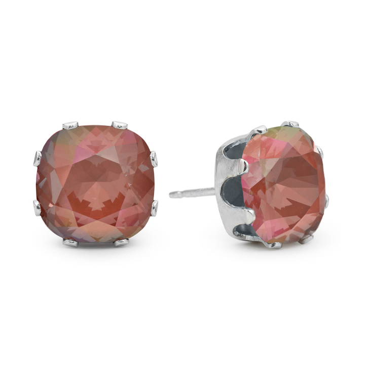 Copper Glow Cushion Sterling Silver Stud Earrings