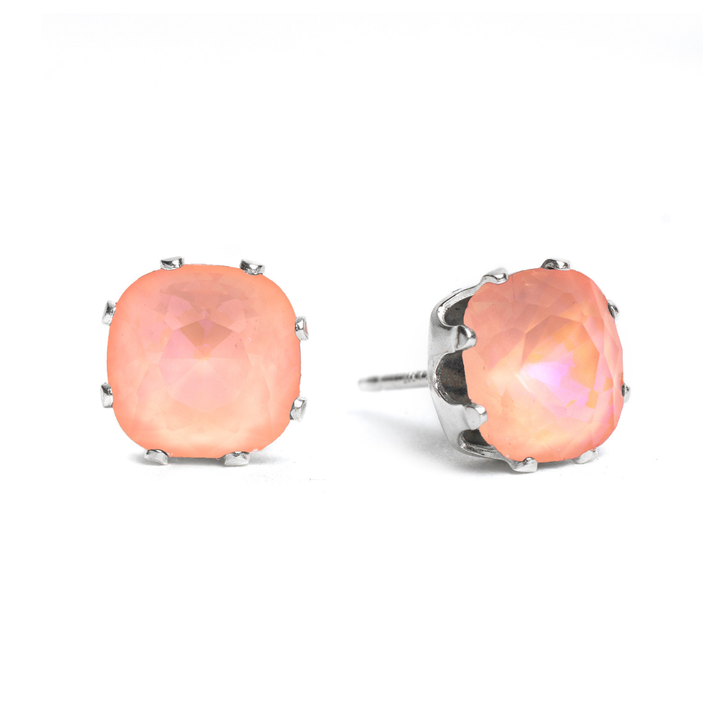 Coral Crush Mini Cushion Sterling Silver Stud Earrings