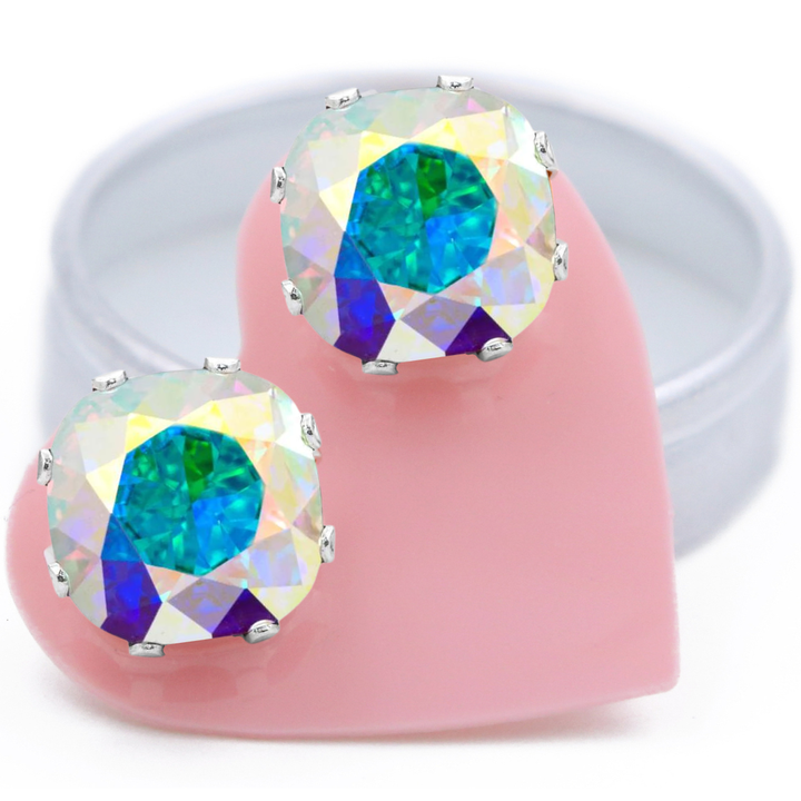 Crystal AB Mega Cushion Sterling Silver Stud Earrings