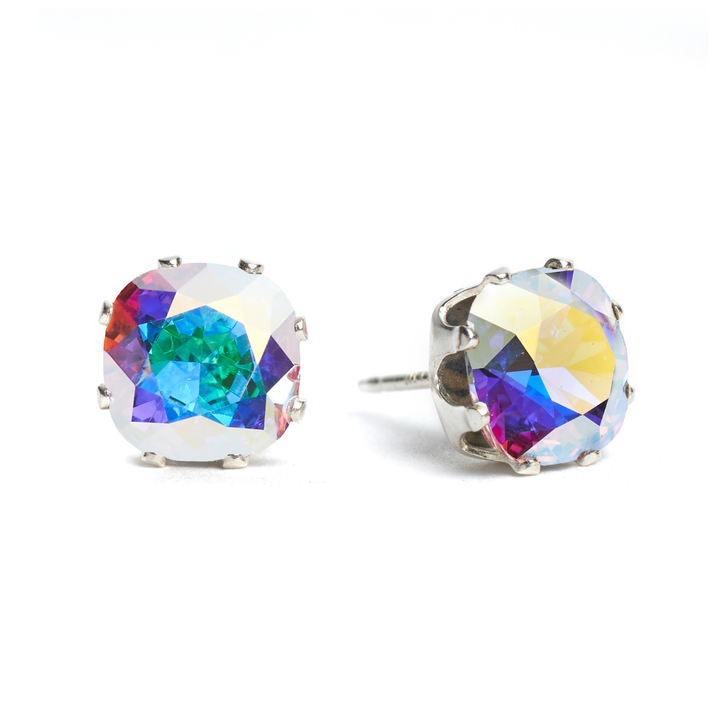 Crystal AB Mini Cushion Sterling Silver Stud Earrings