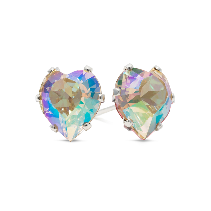 Crystal Shimmer Bling Heart Sterling Silver Stud Earrings