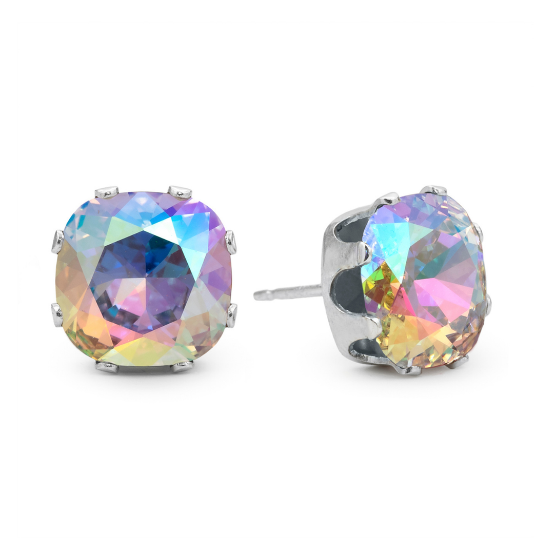 Crystal Shimmer Cushion Sterling Silver Stud Earrings - JoJo Loves You