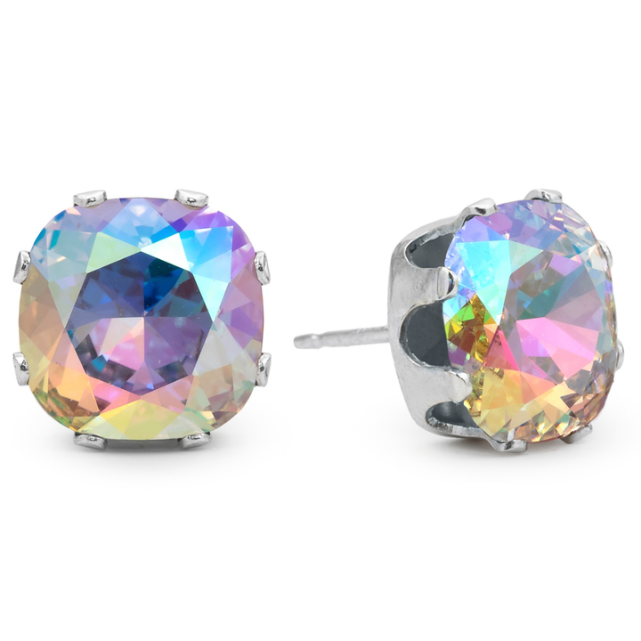 Crystal Shimmer Mega Cushion Sterling Silver Stud Earrings