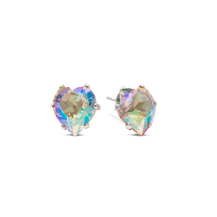 Crystal Shimmer Ultra Mini Heart Sterling Silver Stud Earrings