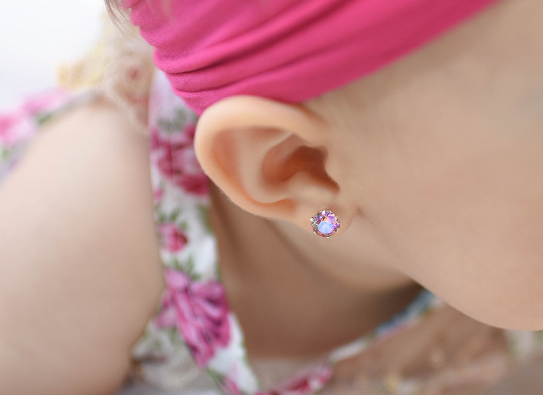 Light Pink AB Ultra Mini Bling Sterling Silver Stud Earrings