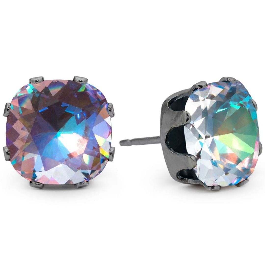 Dark Angel Mega Cushion Sterling Silver Stud Earrings