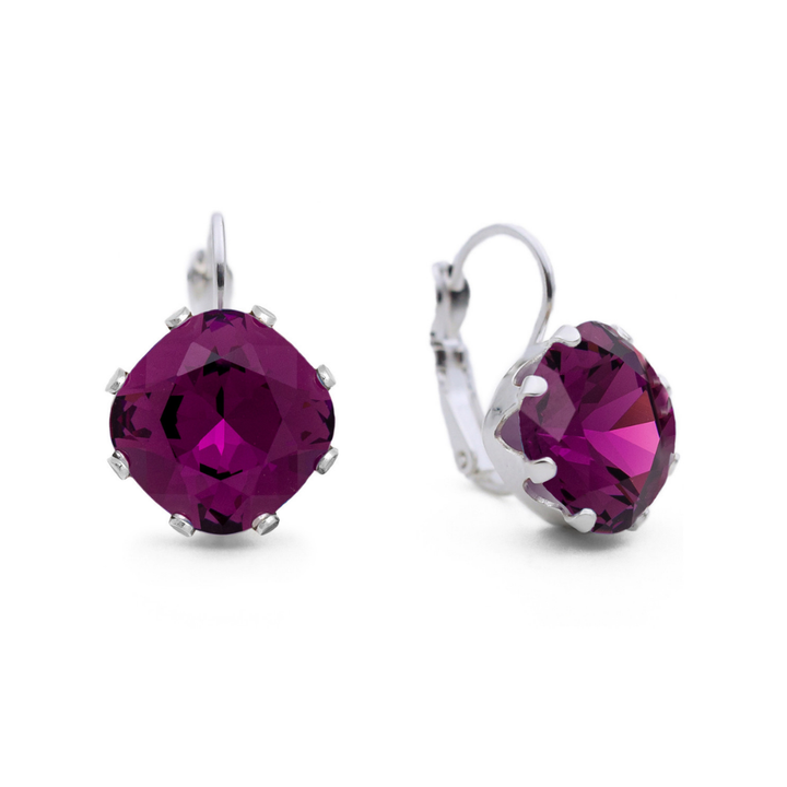 Dark Purple Leverback Drop Earrings