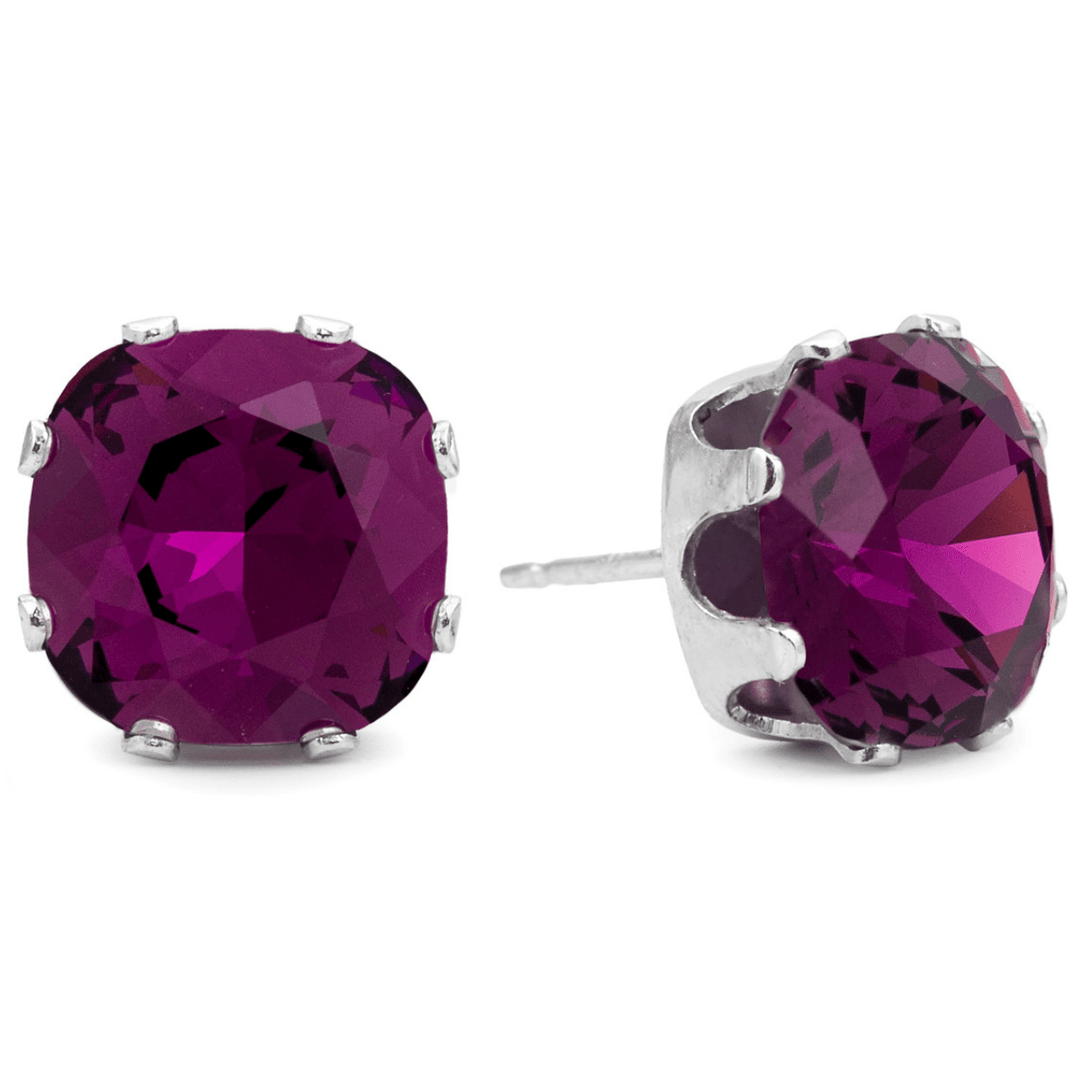 Dark Purple Mega Cushion Sterling Silver Stud Earrings - JoJo Loves You