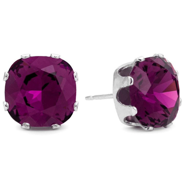 Dark Purple Mega Cushion Sterling Silver Stud Earrings - JoJo Loves You