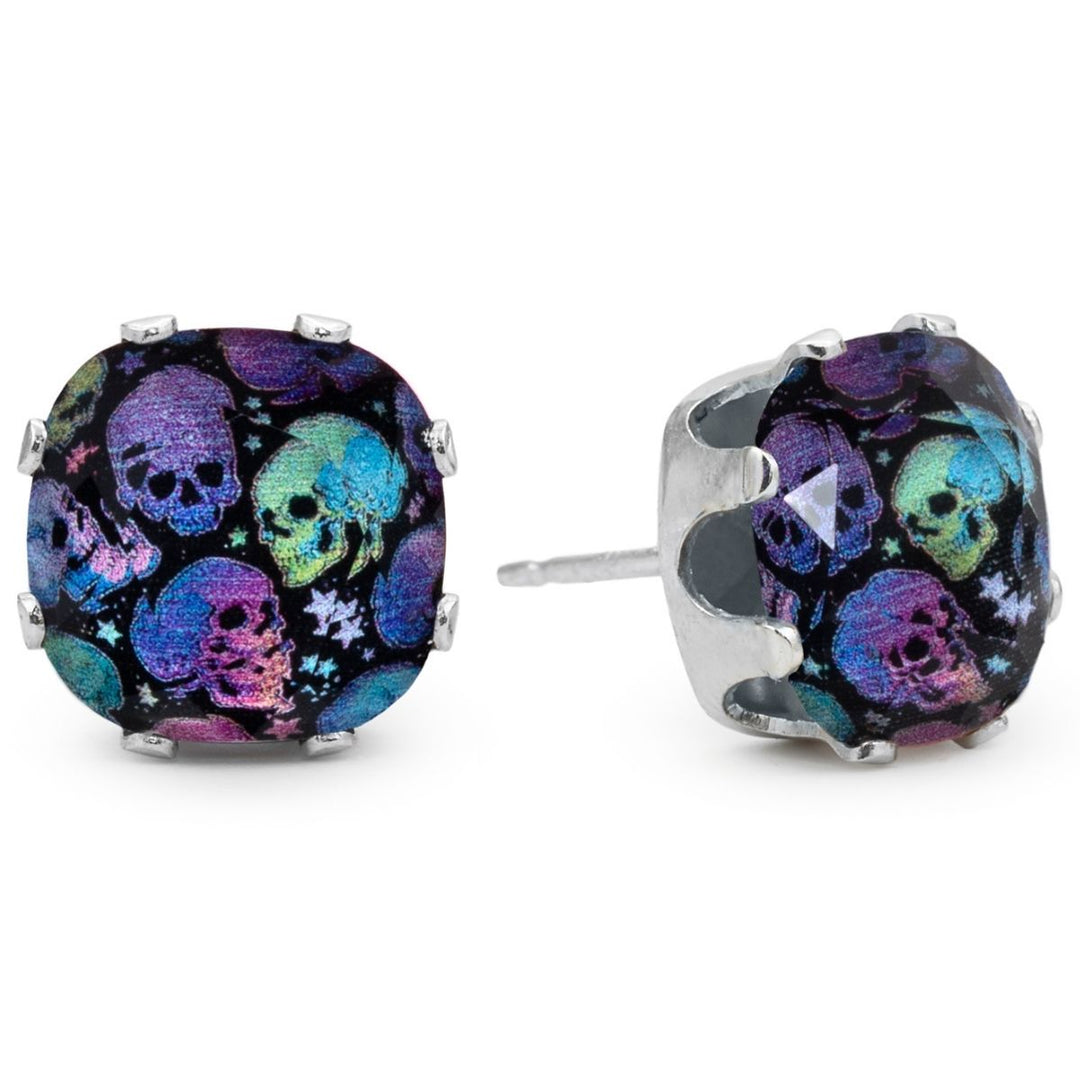 Deadly Disco Mega Cushion Sterling Silver Stud Earrings