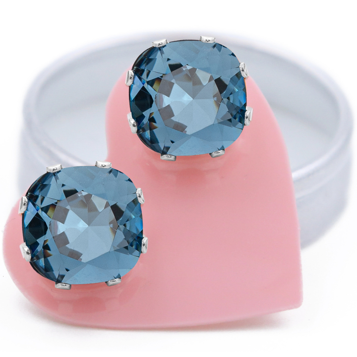 Denim Mega Cushion Sterling Silver Stud Earrings