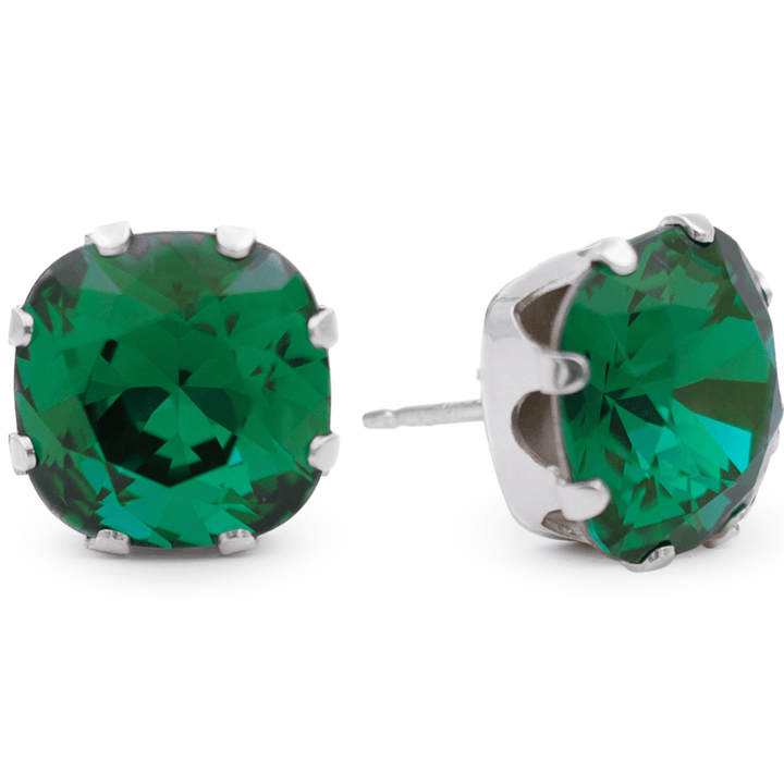 Emerald Mega Cushion Sterling Silver Stud Earrings - JoJo Loves You