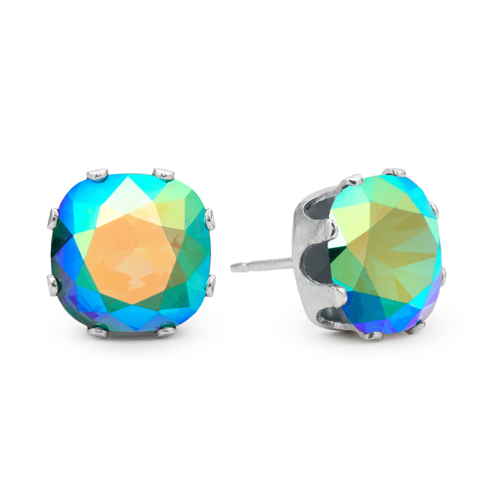 Esmeralda Cushion Sterling Silver Stud Earrings