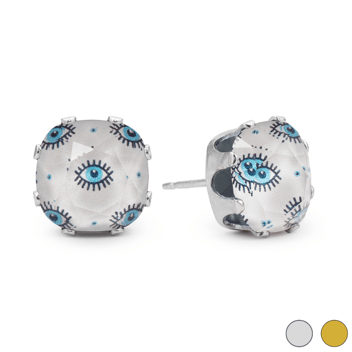 Evil Eye Cushion Sterling Silver Stud Earrings - JoJo Loves You