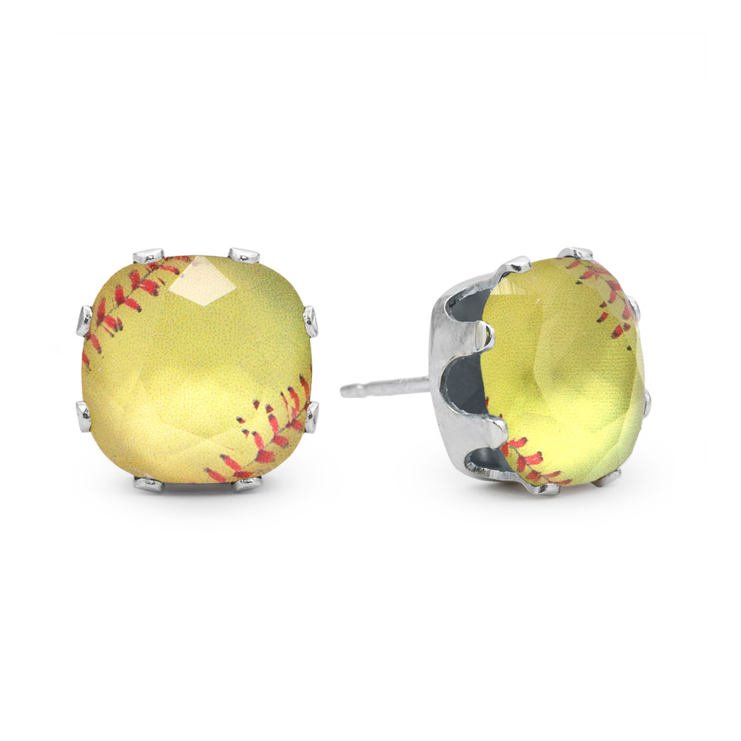 Fast Pitch Cushion Sterling Silver Stud Earrings