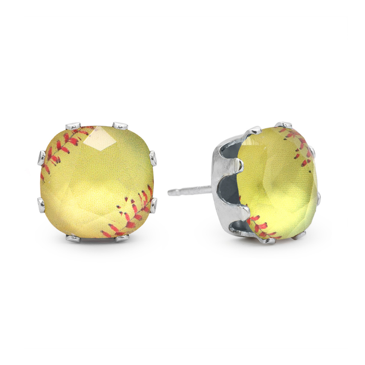 Fast Pitch Cushion Sterling Silver Stud Earrings